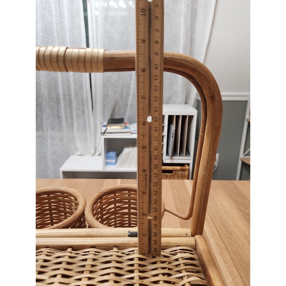 Vintage Large 2 Wine Bottle  Holder Rattan Bamboo Hinge Wicker Picnic Basket - Picture 15 of 15